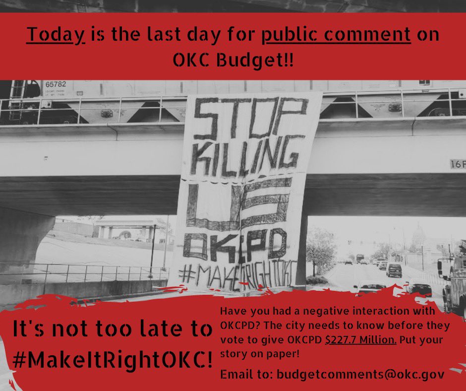 MakeItRightOKC's tweet image. Today is the the last day to submit Public Comment on the OKC FY22 budget! #makeitright
