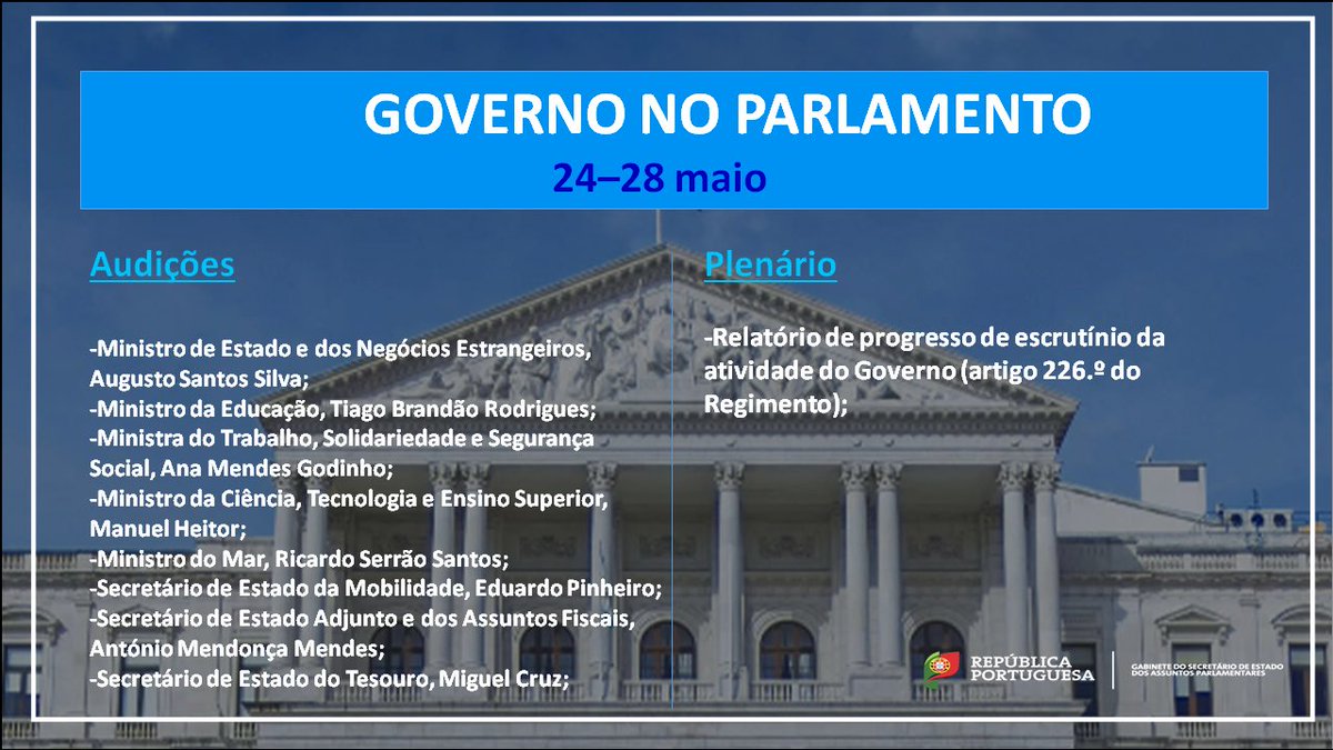 xxiigov_aparlam's tweet photo. 📌Esta semana no Parlamento 🗓
Informação completa aqui ➡️ https://t.co/FAlkGox3vx
#agendaparlamentar
#prestarcontas https://t.co/OVNVvGZMik