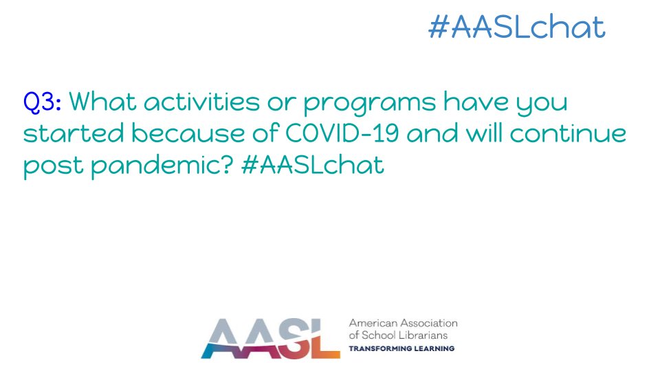 A3: This year our Battle of the Books team met virtually and combined students from all across the district. Students loved getting to know their peers from other schools and working together. We hope to keep this district-wide camaraderie going in the future! #AASLchat