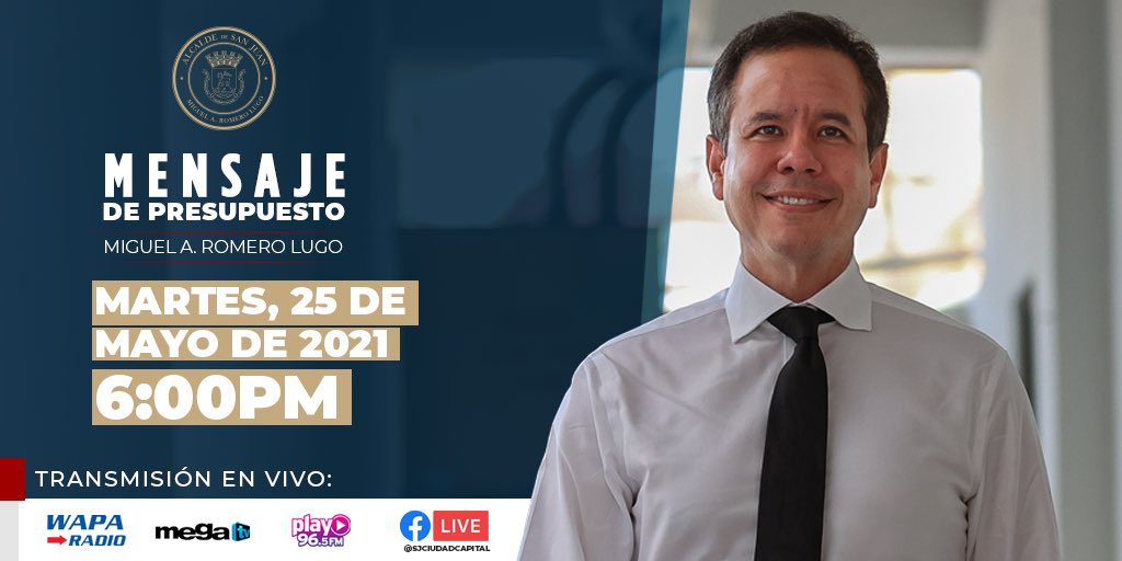 rosaura111222's tweet photo. Mañana, @Miguel_Romero_, Alcalde de @SJCiudadCapital se dirigirá a la #CiudadCapitalPR para presentar el Mensaje de Presupuesto. 
Hora: 6:00PM https://t.co/1d3OCE22VG