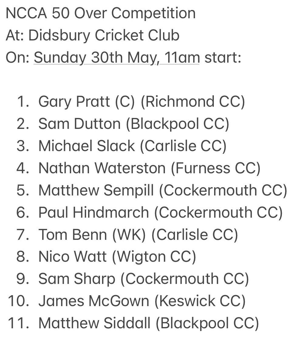 CUMBERLANDCCC1's tweet photo. Congratulations to the lads selected to face @CheshireCCC 👏🏻 come on the sausages 🏏 @NCCA_uk https://t.co/tqrOZOyIp0