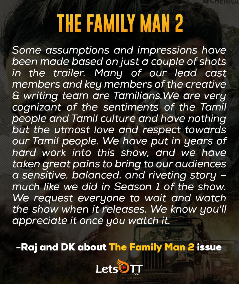 letscinema's tweet photo. What #TheFamilyMan2 directors’ @rajndk had to say about the current issue in their latest interview with Times of India. https://t.co/d69IXeqSay