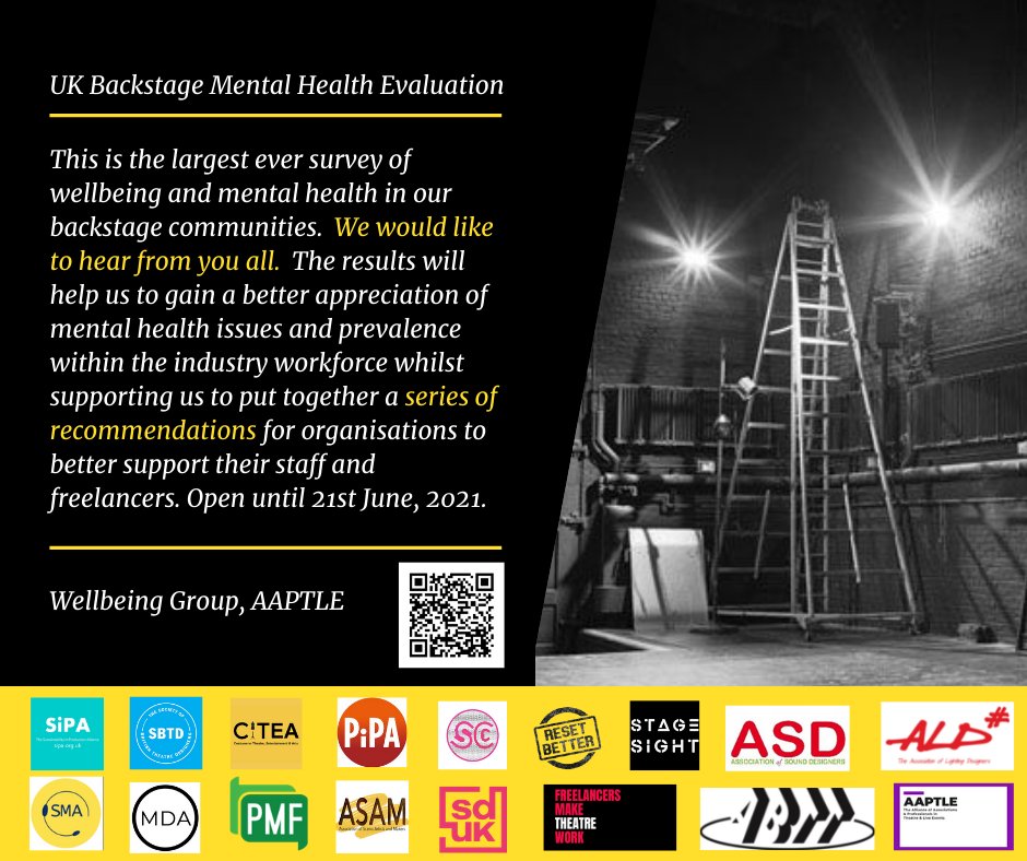 theabtt's tweet image. AAPTLE have launched the UK's largest ever  Backstage Mental Health Evaluation and we would love to hear from you.  The results will help us to gain a better appreciation of mental health issues and prevalence within the industry. Open until 21st June. 

tinyurl.com/AAPTLE-Mental-…