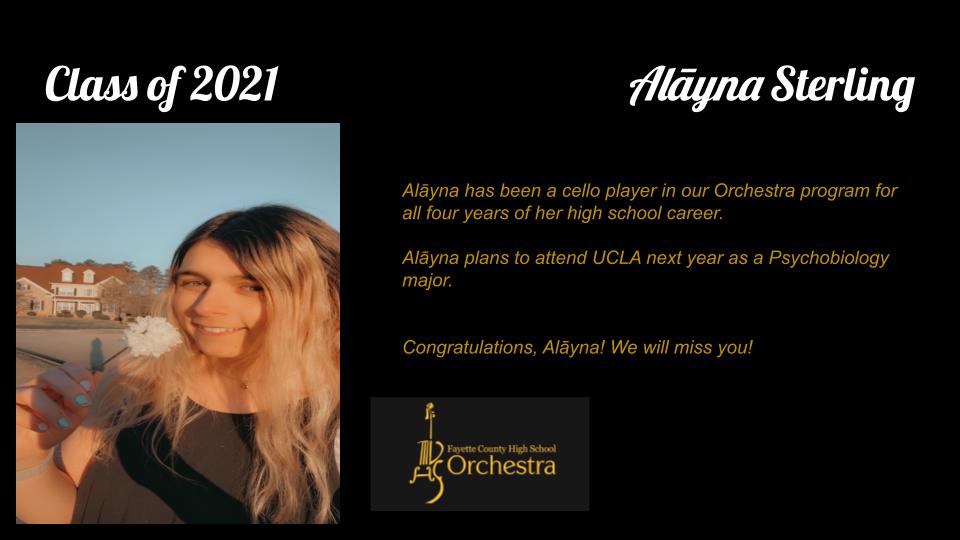 FCHSTigerOrch's tweet photo. Today's Senior Shout-Out is Alayna Sterling! Congratulations, Alayna! https://t.co/wSokXI0nog
