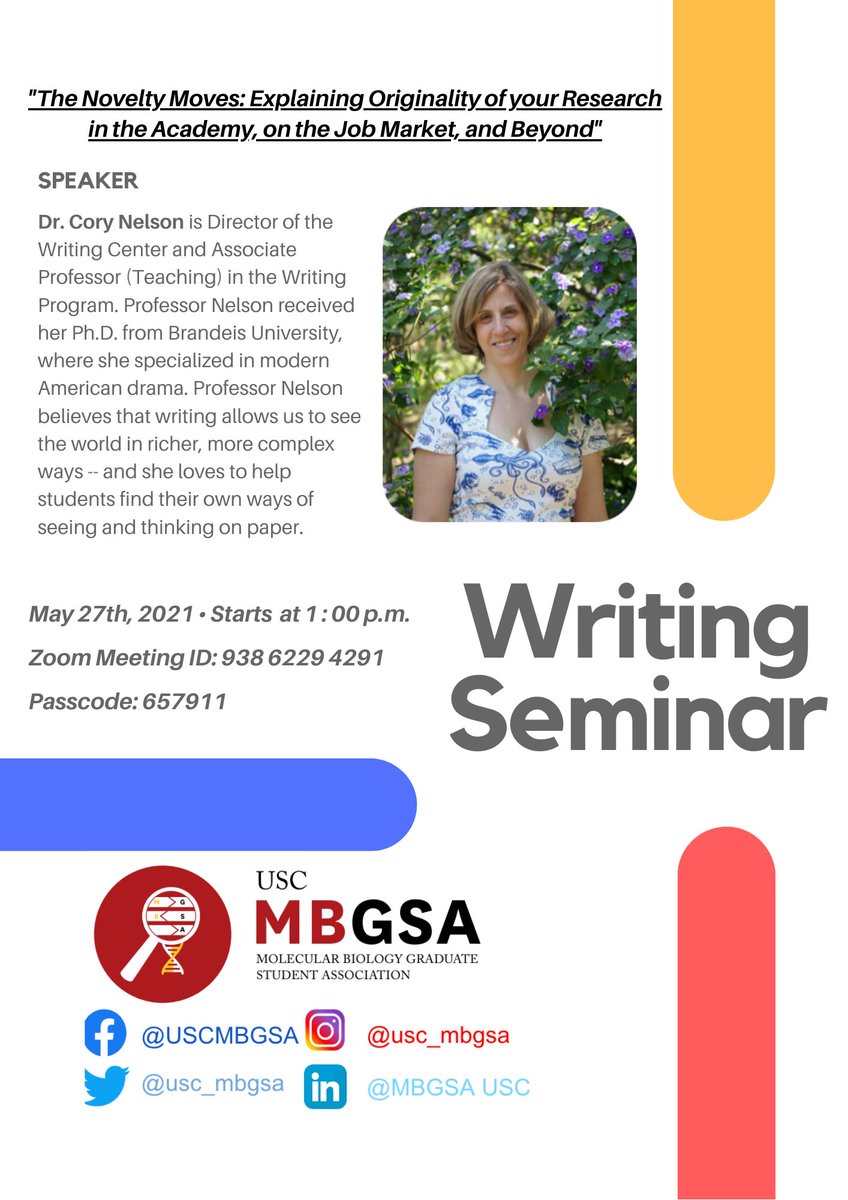 MBGSA is excited to announce a special Writing Seminar! Dr. Cory Nelson, who is the Director of the Writing Center and Associate Professor will be hosting the seminar on Thursday, May 27th @ 1PM.