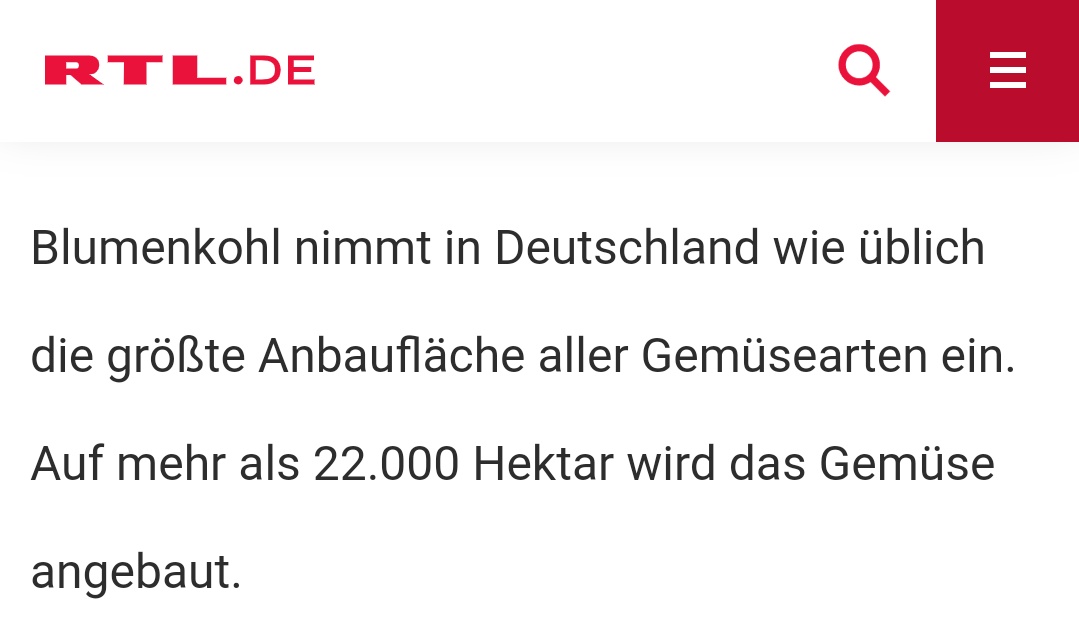 Wie kann die Antwort "Blumenkohl" von #ankeengelke auf die Frage nach der größten Gemüse-Anbaufläche beim #Promispecial von #werwirdmillionär falsch sein, wenn <a href="/RTLde/">RTL</a> selbst auf seiner Homepage genau das berichtet?