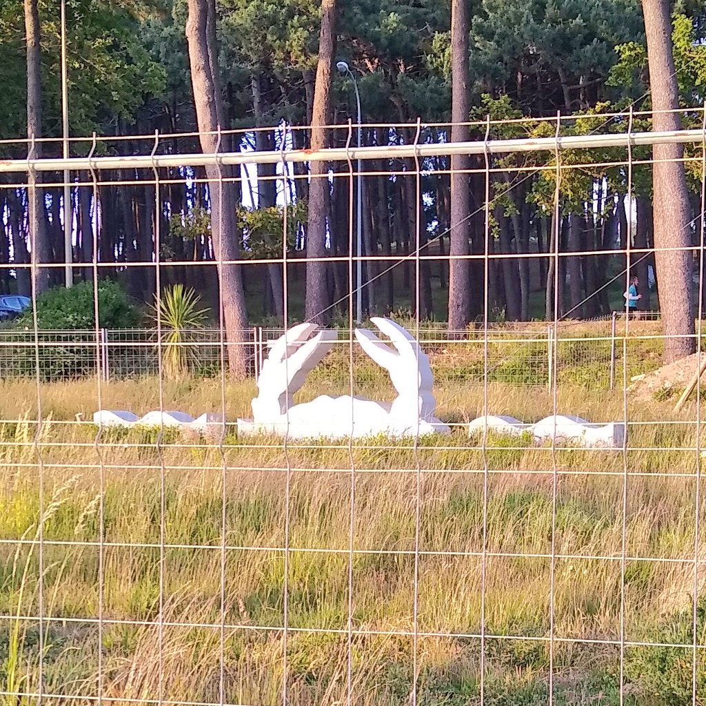 A nécora xigante de pedra situada en #Samil, inaugurada polo Concello de #Vigo no 2020 coma mirador para selfies con vistas ás #IllasCíes, abandonada e devorada pola maleza 1 ano máis tarde.