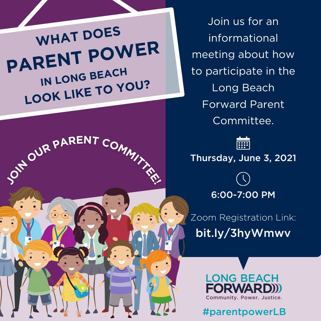 What does #ParentPower in LB look like to you? Join us for the first info meeting. We aim to help parents build better school communities where students, families, and community stakeholders participate in supporting childhood education.

🔗Register: bit.ly/3hyWmwv