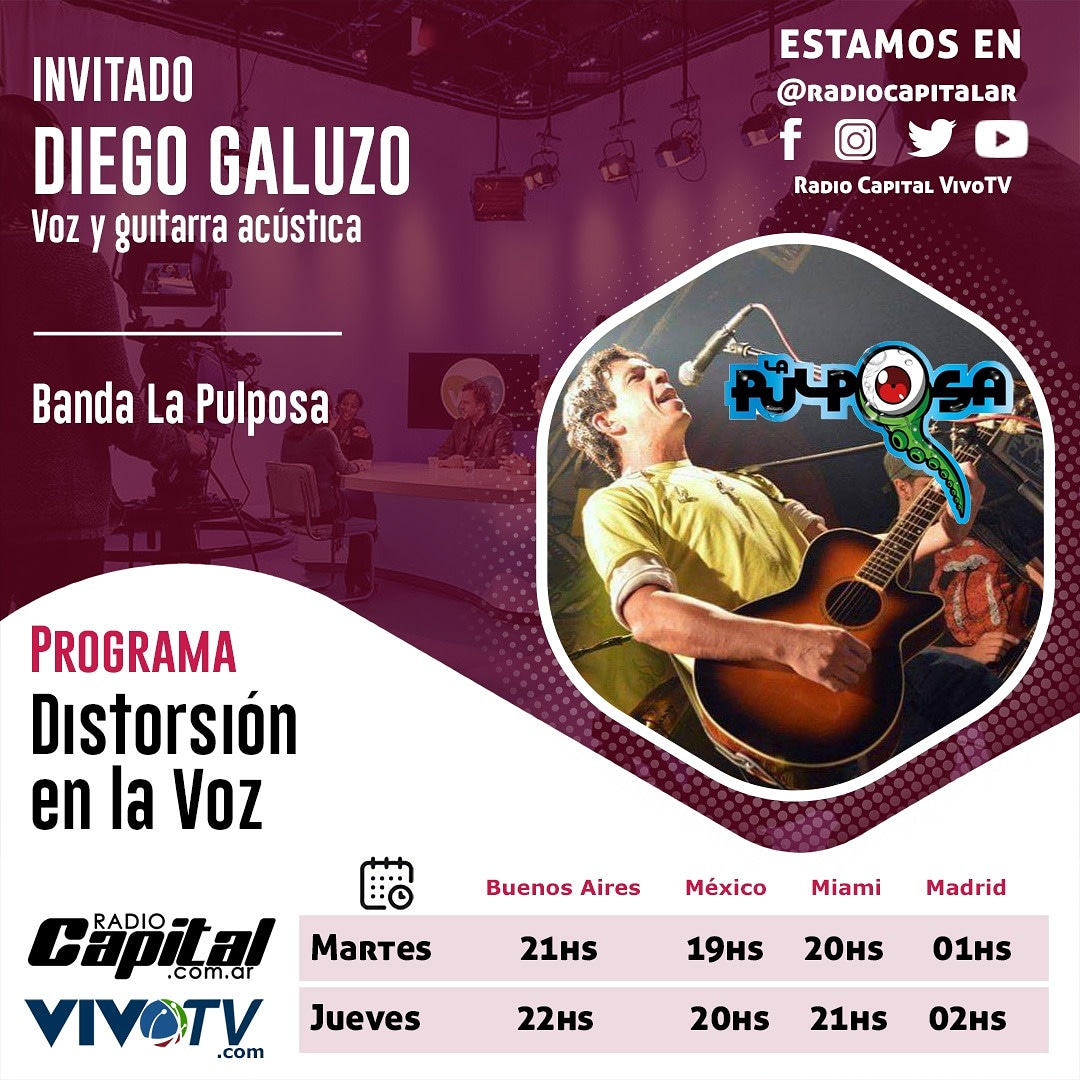 Este martes a las 21 horas estaremos con DIEGO GALUZO de <a href="/LaPulposaOk/">La Pulposa</a> .
Pueden ver el programa en vivo en : 
facebook.com/RadioCapitalAR/