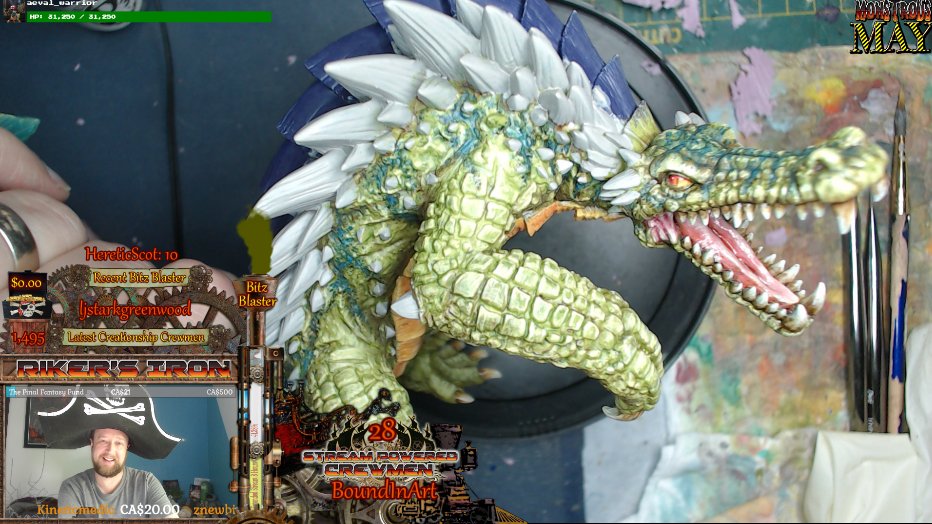 RikersIron's tweet photo. #MonstrousMay is coming to a close this week! Its the push to get our #Dracodile done on time for the #pointaday challenge. Tonight; finish the skin patterns then darkline. if we have time later, basing. 
https://t.co/ZRVmj4uDUK

#monstrousMay #dracodile #minionsofZu #warmahordes https://t.co/8soxfnmO5F