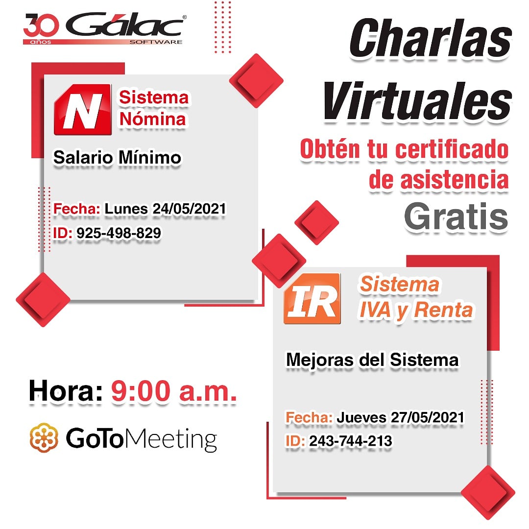 icyasgalac's tweet photo. Charlas Gálac con Certificado de Asistencia!
Nómina: Salario mínimo 24/05 9:00 am https://t.co/TZ2uAPEhKO
IVA y Renta: Mejoras del Sistema* 27/05 9:00 am https://t.co/hbUiGijoxH
#softwarecontable
#softwareadministrativo
#softwarenomina
#cuentacongálac
#ccpdistrito https://t.co/0nlyYAZsSV