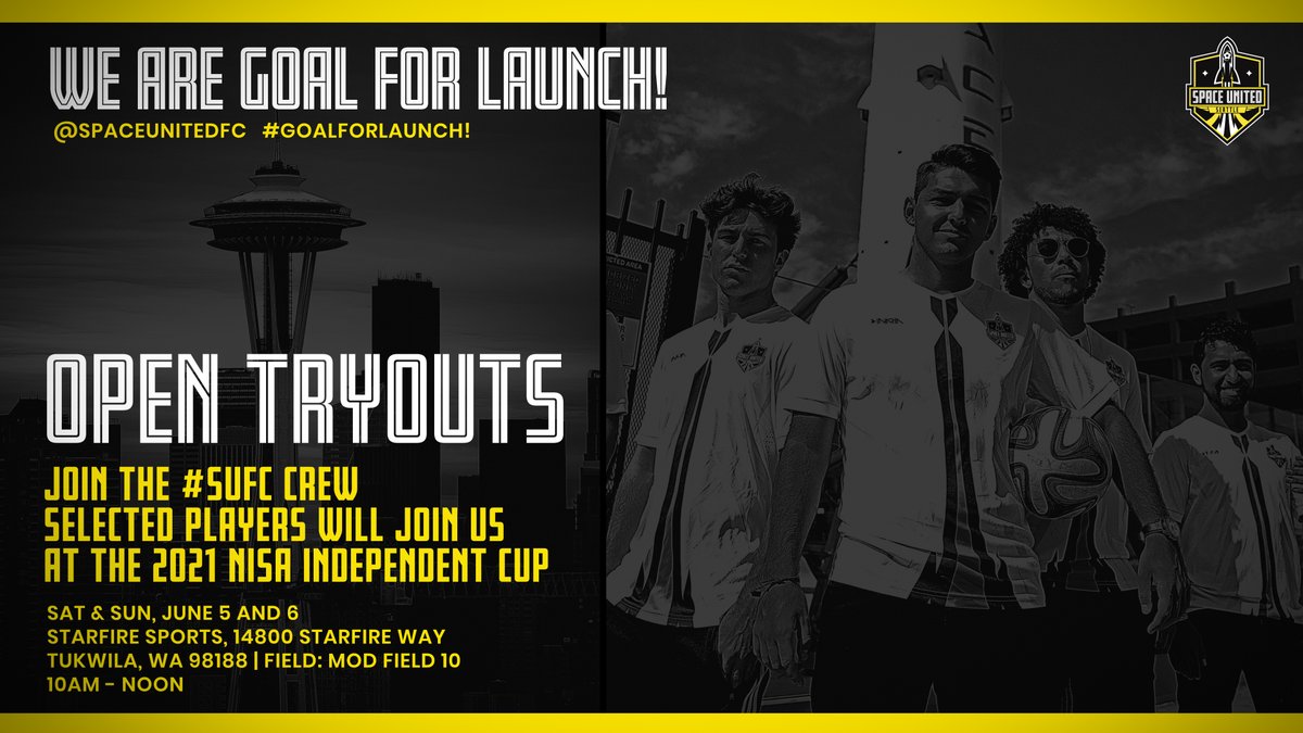SpaceUnitedFC's tweet photo. JOIN THE CREW 👨‍🚀⚽️🚀
Sign up for our June 5-6 tryouts.
🔗https://t.co/VD65NZvtYa

#GoalForLaunch
#SeattleSoccer https://t.co/ZCRSOPiwtu