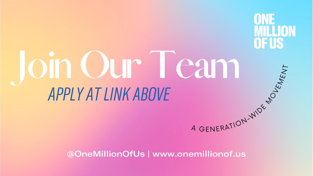 My organization, @OneMillionOfUs_ is expanding its team. Apply Here: forms.gle/3w1qkpvLEETUxG… We are an youth-led organization educating, empowering, and mobilizing a movement of young people on the locally, nationally & globally.