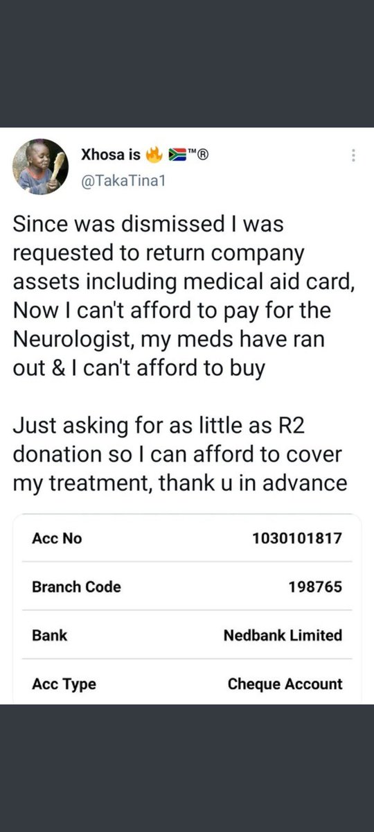 tumisole's tweet photo. #RaiseFundsForTaka 

Dumelang 

Ke kopa re thuseng @TakaTina1 🙏🏿 https://t.co/hdgZYeyX4v