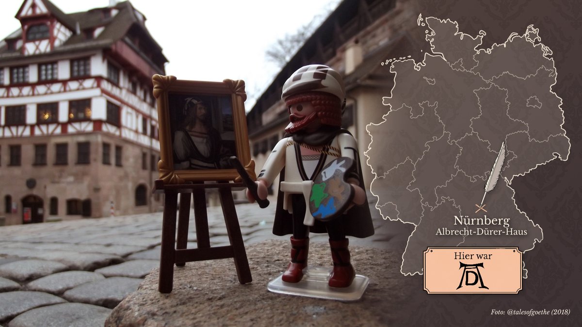 talesofgoethe's tweet photo. Neben #Goethe gibt es seit 2012 auch eine Playmobil Minifigur von #AlbrechtDürer.
Mein Foto zeigt ihn vor dem Albrecht-Dürer-Haus in Nürnberg (links), das er von 1509 und bis zu seinem Tod 1528 als Wohn- und Arbeitsstätte nutzte.
#duerer #Dürer550 #Playmobil https://t.co/gp7Y0IQvvx