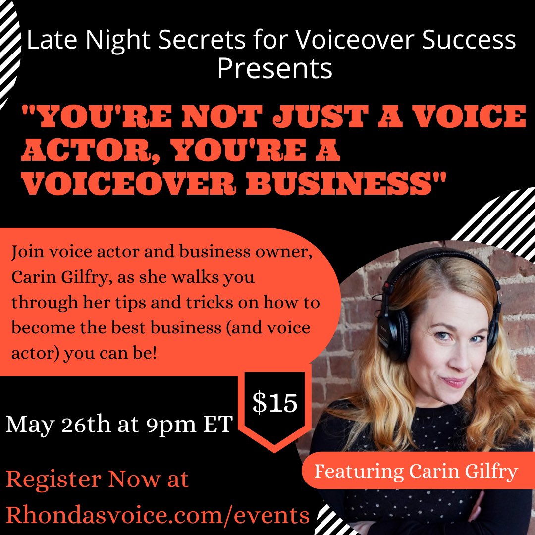 Are you registered yet? Seats are selling fast. This Wednesday night, join me as I host Carin Gilfry during an amazing webinar. Learn about the business of the voiceover business. rhondasvoice.com/events                                              #voiceover #latenightsecrets