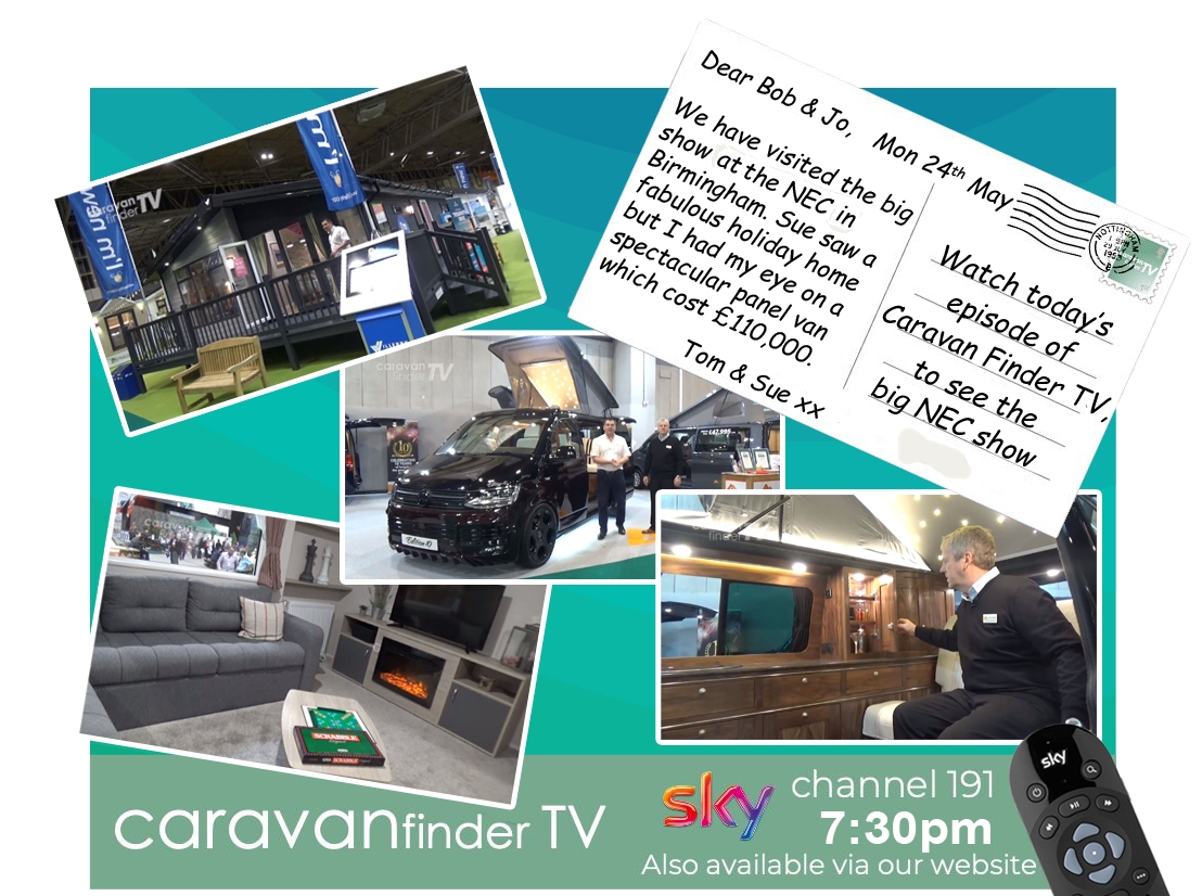 CaravanFinder's tweet photo. In tonight's Caravan Finder TV #CFTV , Graham visits the Caravan Camping and Motorhome Show from the NEC. Tonight we see several newly launched holiday homes plus a special panel van which has cost over £110,000 to make. 😀 Tonight Monday 7.30pm Sky TV channel 191. https://t.co/9HSxOItDHq
