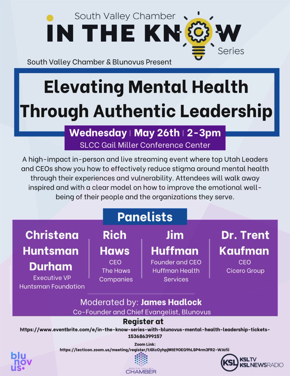 Join us THIS WEDNESDAY, May 26th as we hear from some of Utah's well-known community leaders in this panel discussion! In-person at SLCC or via Zoom!

Don't miss this! Register here: buff.ly/3yl3YZv