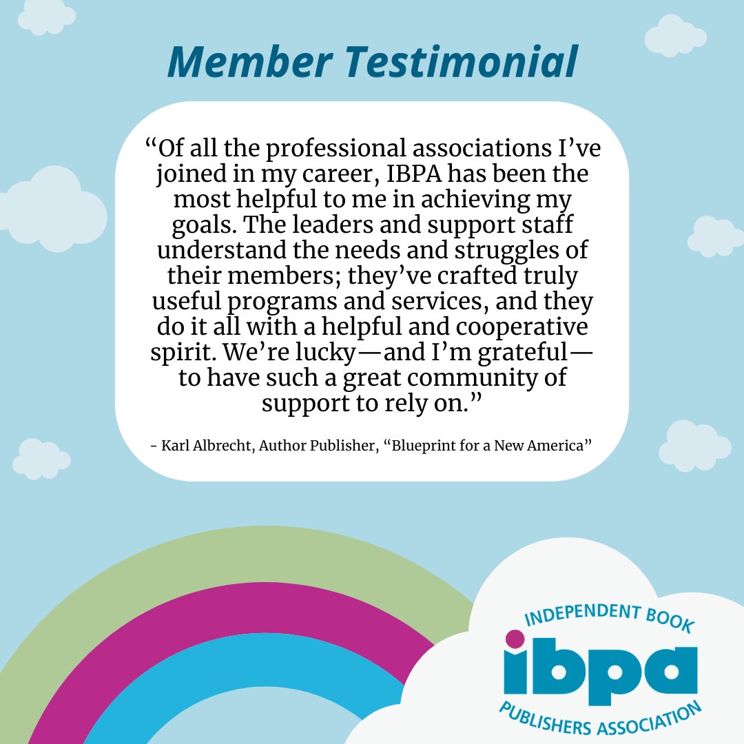 ibpa's tweet image. We love reading testimonials from our amazing members! It’s an honor to lead and serve the independent publishing community and give all of you the tools you need to succeed! If you have a story to tell, share it by emailing us! We would love to hear from you 💙#ibpa #testimonial