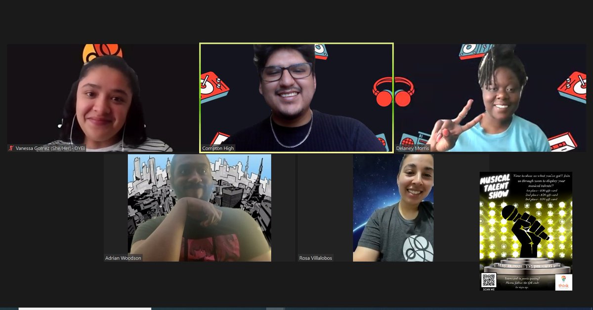 Shout-out to everyone who attended the Musical talent Show! Join us for some fun every week-day in our virtual Think Teen Lounge!  >>>>>thinktogether.zoom.us/j/98043908486