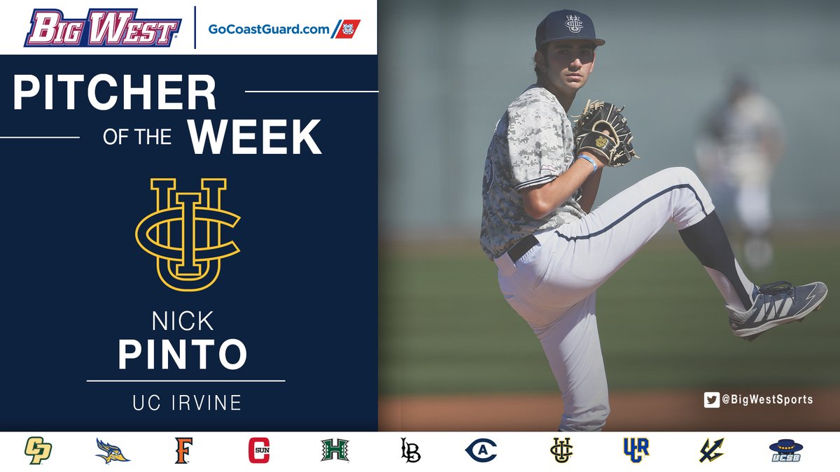 BigWestSports's tweet photo. Second @USCG #BWBASE Pitcher of the Week honor for @UCIbsb freshman Nick Pinto! 🐜🍴

⚾️ Threw 7.1 IP with 1 walk &amp; 1️⃣0️⃣ strikeouts in 2-1 win vs. CSU Bakersfield

⚾️Had at least 1 K in each of first 7 IP

⚾️ Picked off a runner

#TogetherWeZot

➡️ https://t.co/ub7OxSlmqr https://t.co/ylGMQfYVrY