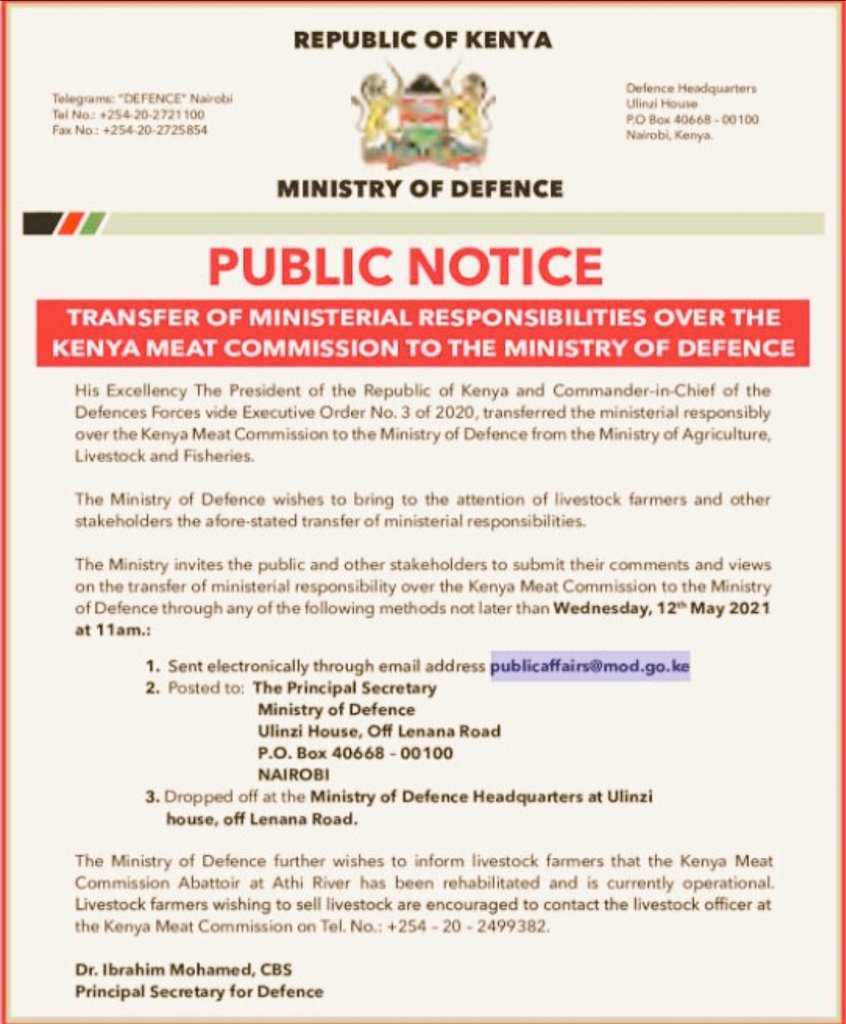 The Reopening of KMC today and the Public Notice seeking for Public Participation are both acts of Contempt against Court orders that quashed the transfer. The CS and PS Defence should be surely declared unfit to hold Public office for continuously being in contempt of court.