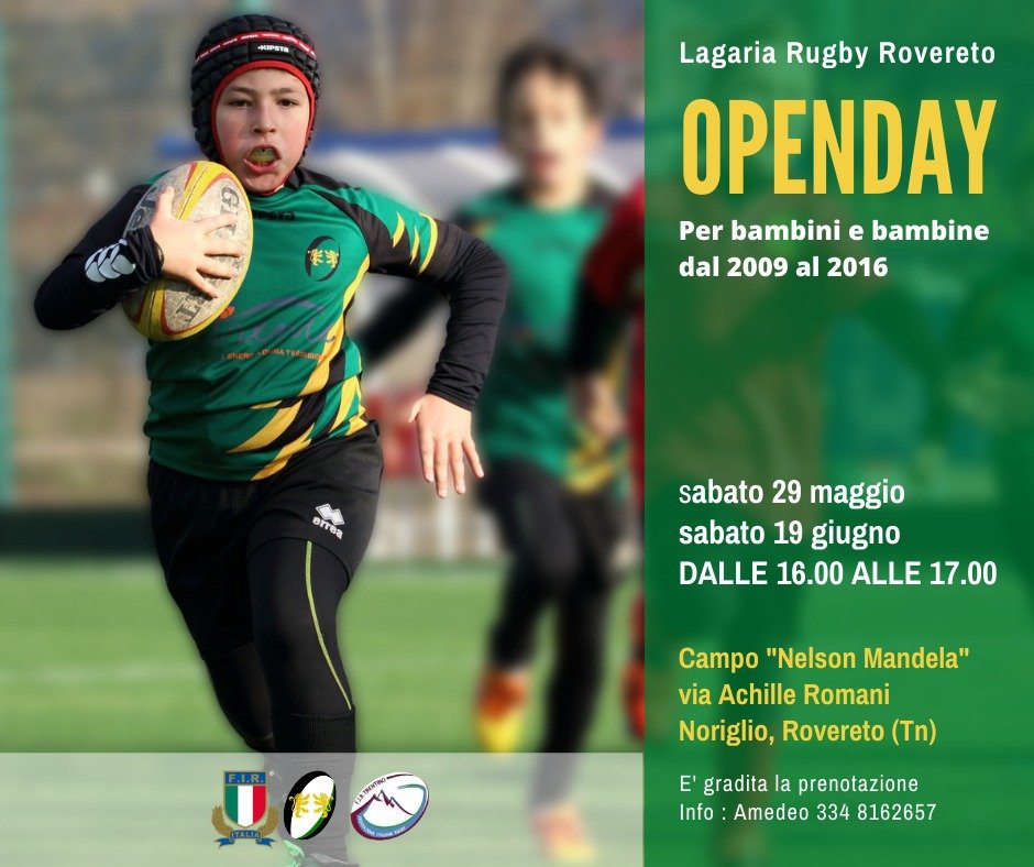 lagariarugby's tweet photo. Vi aspettiamo numerosi per l'#Openday, sabato 29 maggio e sabato 19 giugno 2021 dalle 16.00 alle 17.00.
Per tutti i bambini e ragazzi dal 2009 al 2016 un occasione per provare il #rugby. #LagariaRugby #Lagaria #LagariaRugbyRovereto #portaunamico #schiacciainmeta https://t.co/q11Hbe5TgO