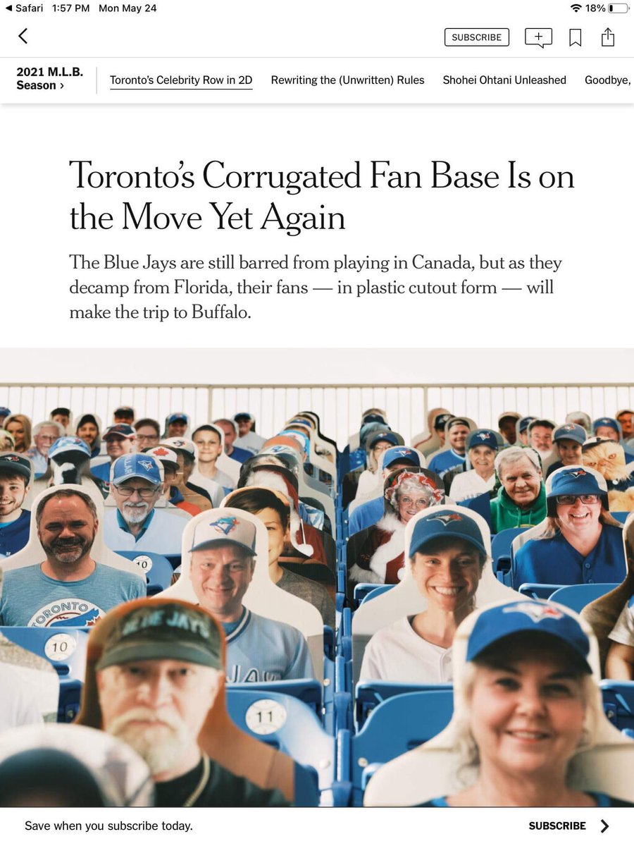 BradConley09's tweet photo. Leah and I randomly ended up in the @nytimes today. We were originally sitting beside  @VancityReynolds but he was a bit of a Chatty Cathy. #bluejays #ottawaRepresent https://t.co/BR1SEwji3h