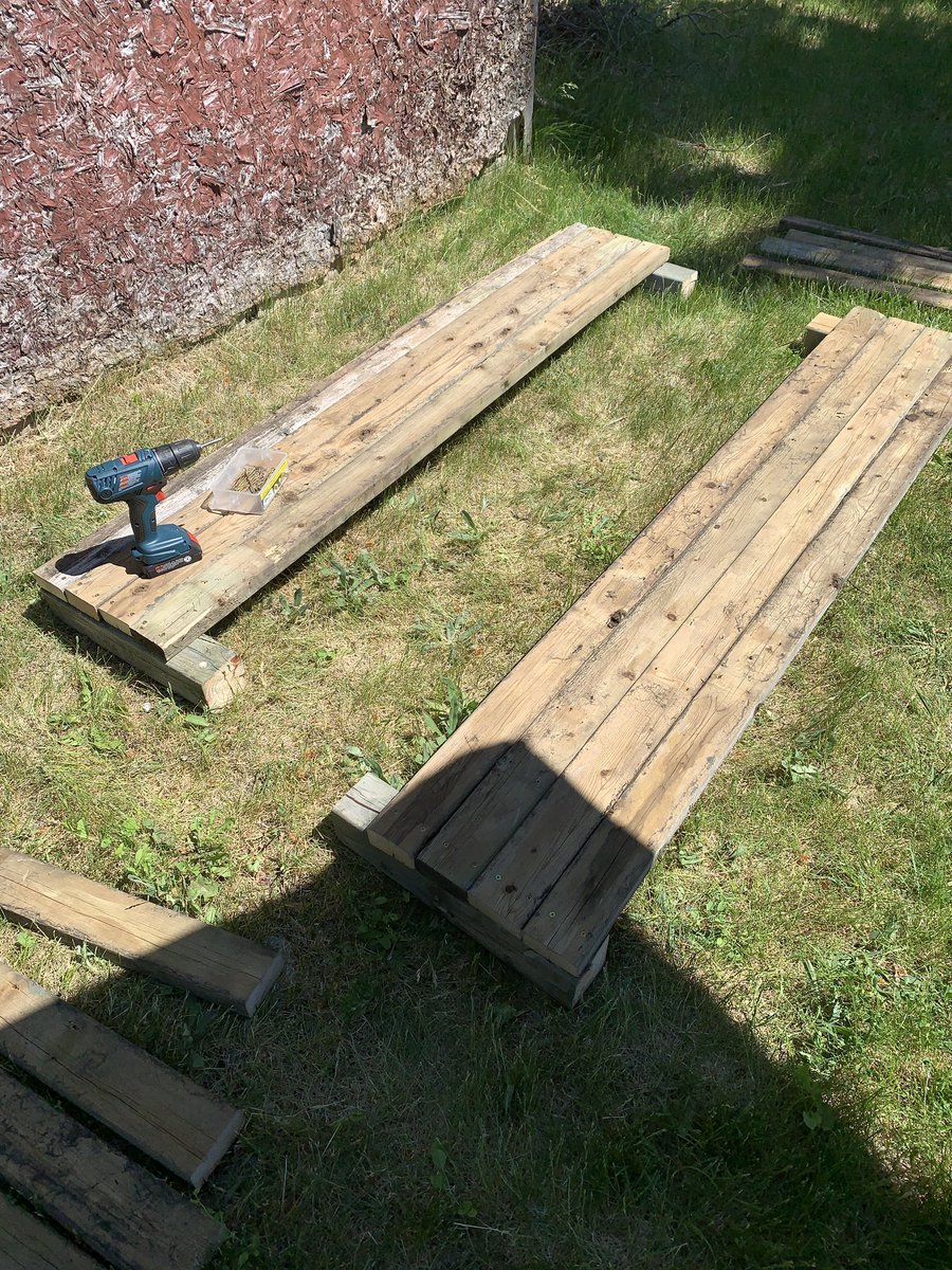 emies's tweet image. About 45 minutes in and here we are; The pile. After the cuts. The sides. Progress!🤘🏻#DIY #BackyardProjects #GardenLife 🌱