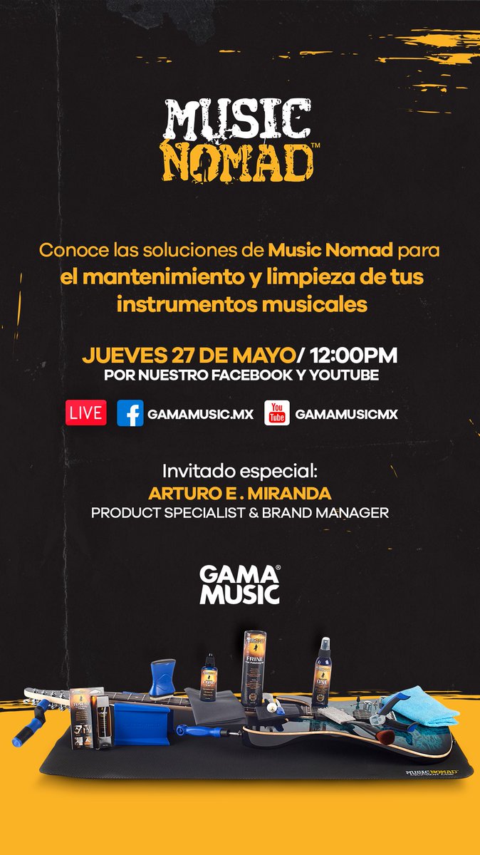 Los invitamos a este LIVE de Gama Music para hablar de los productos Music Nomad.

¡Resuelve todas tus dudas!

facebook.com/gamamusic.mx