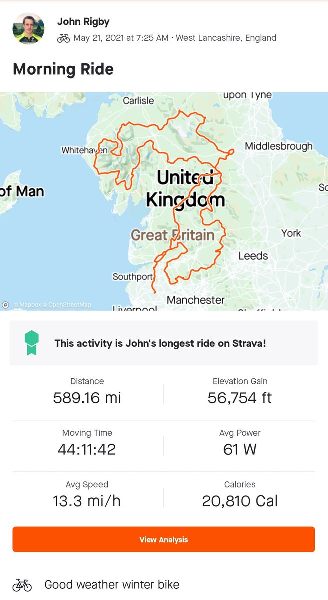 Thought I'd share this.
John is a bit of a local legend.
He did this route for Hell of The North West all in a single outing.
Eating pizza, flapjacks and some @OfficialHARIBO
All this after six months off the bike and just six weeks training under his belt.