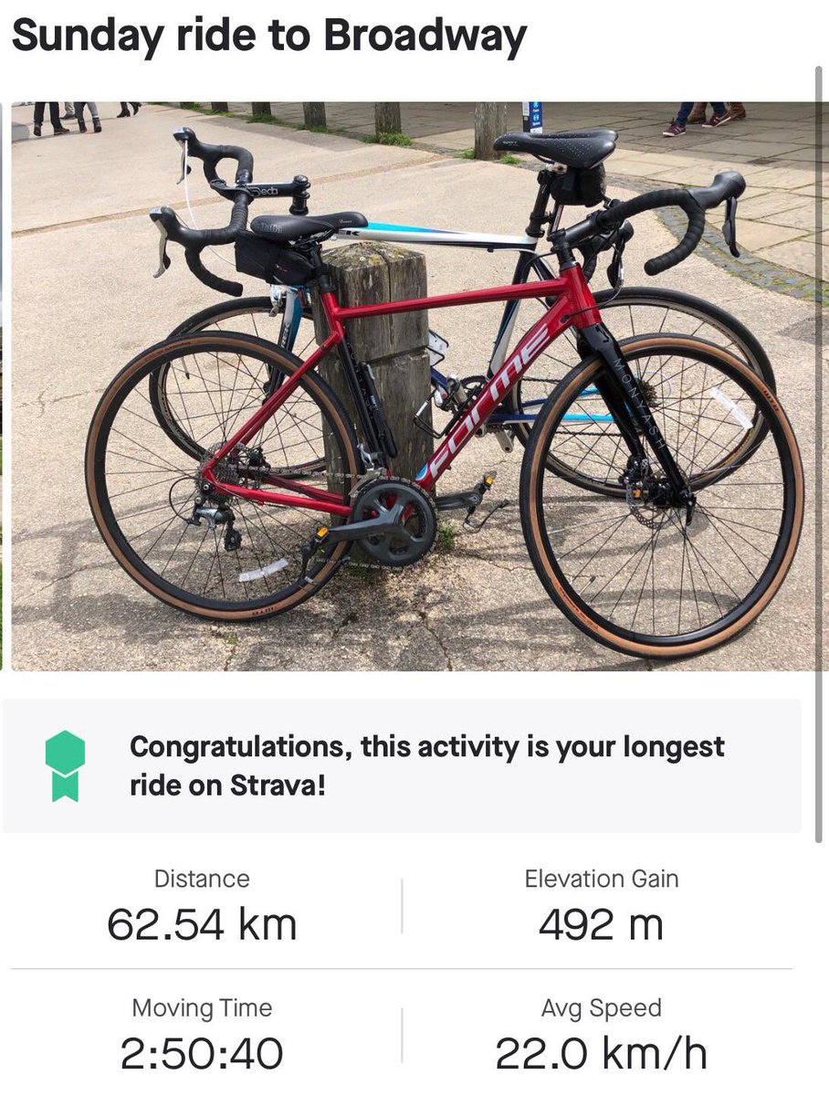 Somehow dodged the rain this weekend and got out for my first proper ride since being convinced to buy a bike. Turns out side wind is pretty grim... Halfway cake from <a href="/leafbeanbroad/">Leaf & Bean</a> definitely helped #newhobby