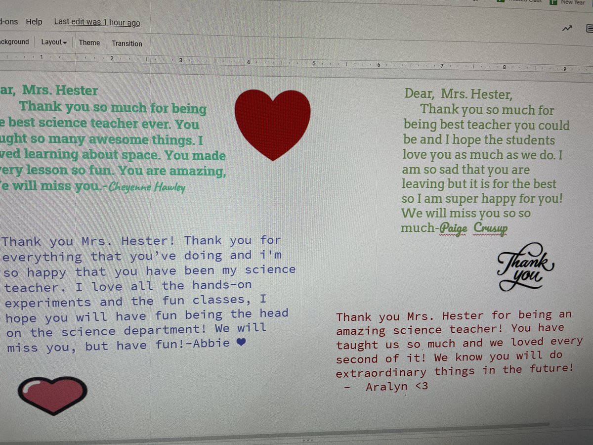 AHesterEWA's tweet photo. I got the sweetest notes from students today...definitely cried! https://t.co/4wpgvxFd3f