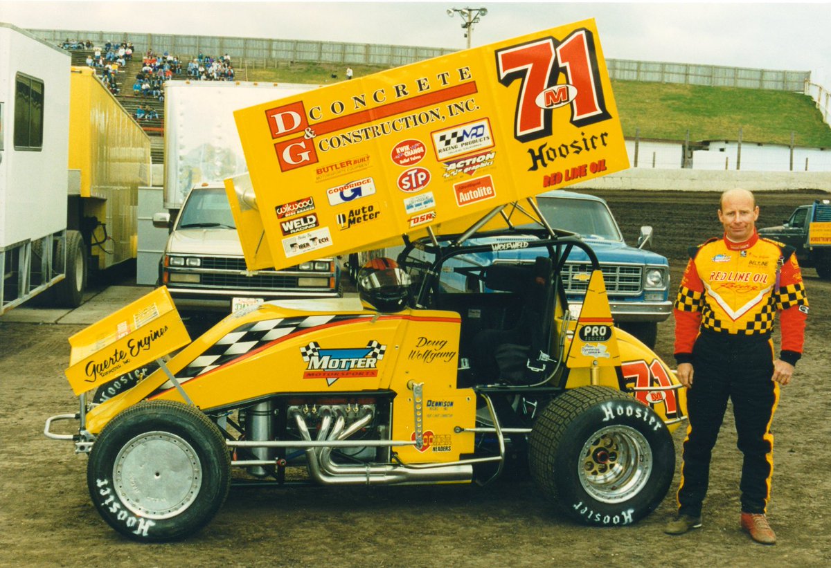 HusetsTimeline's tweet photo. 1997 - Huset's Speedway - Doug Wolfgang posing with the Motter Motorsports #71M (photographer unknown) https://t.co/yRnbTmZOxc