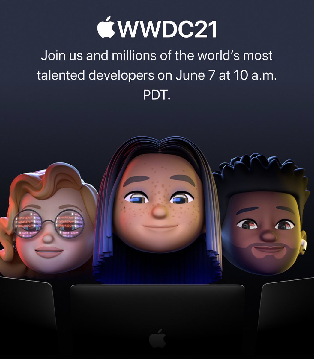 LukeMiani's tweet photo. Apple posted a new WWDC banner on the developer homepage and in the reflection on the left are three Unicode values that point to three emojis. In order:🍴😴 💻 https://t.co/oJXsXbQFYy