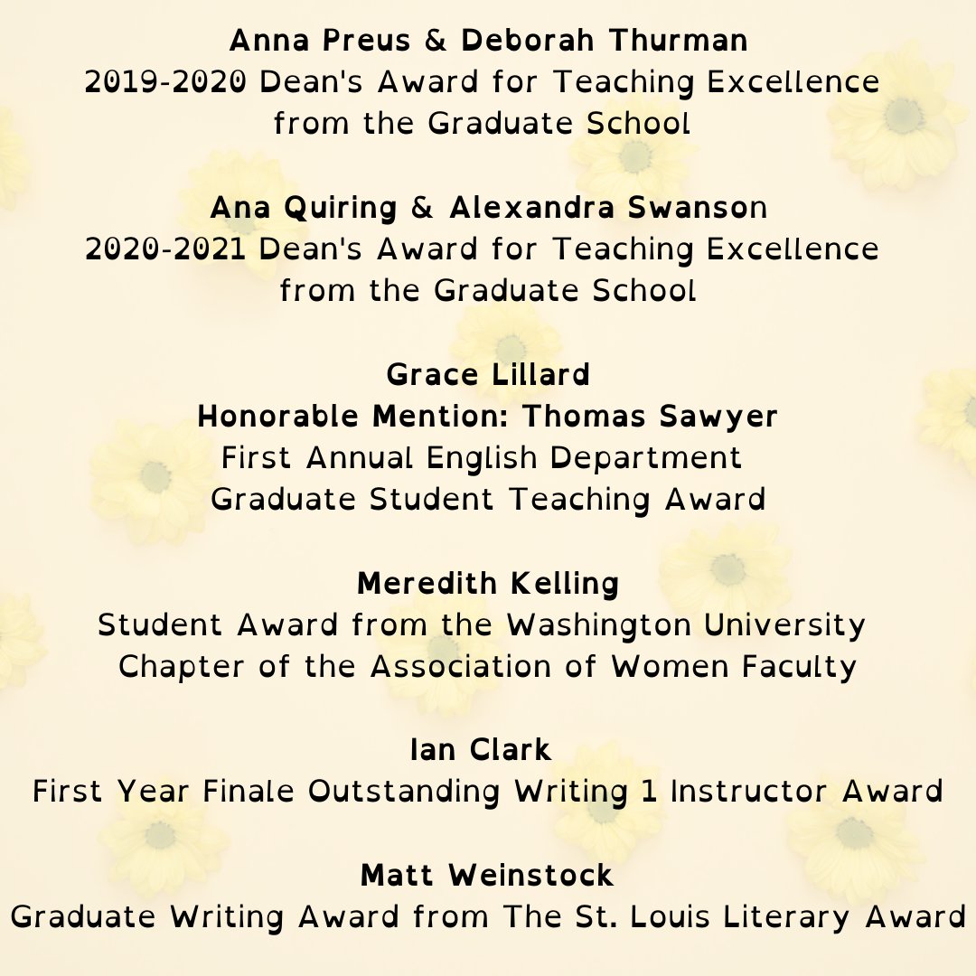 WUSTL_English's tweet photo. we've had so many awards this year we could use our own show! congrats to our students on their achievements and THANK YOU for always giving us a reason to smile 😁😁😁
@AnaQuiring @lgracelillard @emellkay 

#washu #wustl #awards https://t.co/8lqhLz2hoS