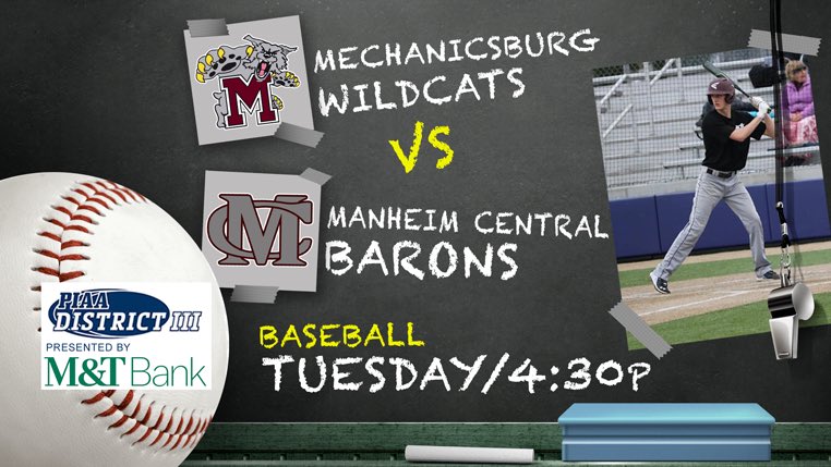 BRC11SPORTS's tweet photo. 🚨BREAKING NEWS🚨
@BaronMCBaseball 5A District 3 First Round game against Mechanicsburg will now air LIVE on the channel Tues, May 25! ⚾️📺

Manheim Central fans, catch your #1 seeded Barons in action tomorrow as they open up District 3 Playoffs! @BaronSports717 @BaronNation2018 https://t.co/fcfPcvXwQ4
