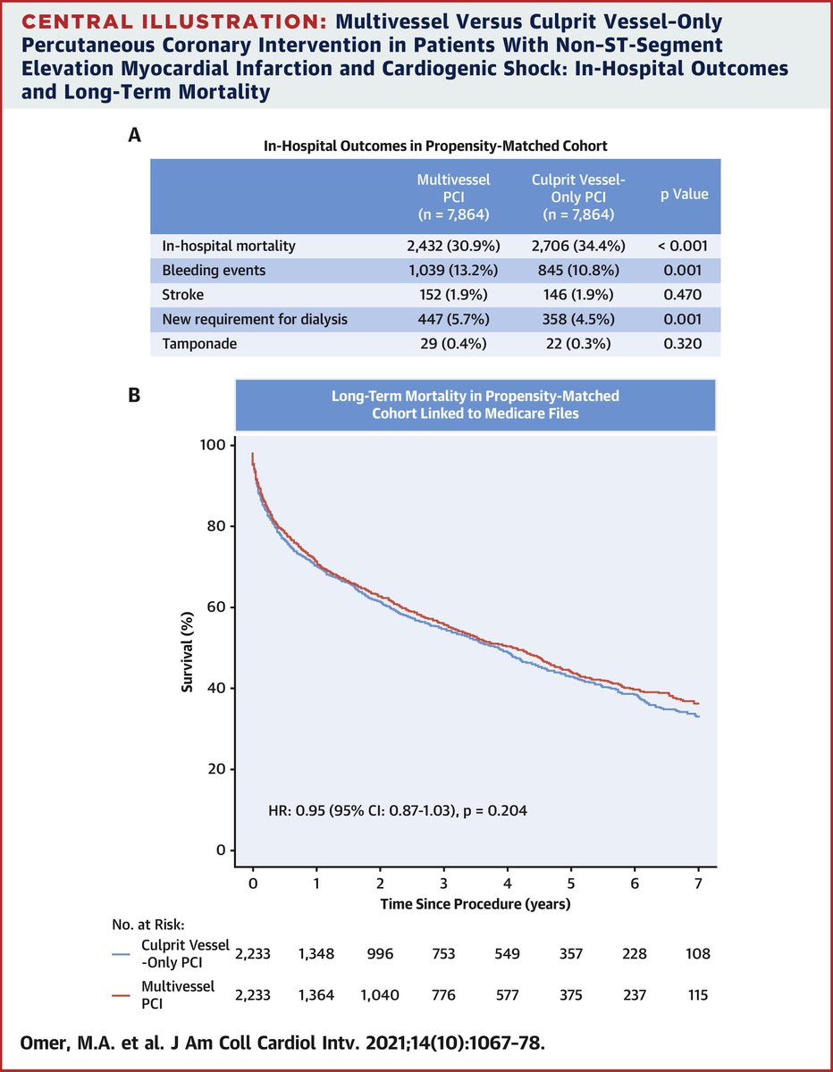 JACCJournals's tweet photo. Registry data shows no difference in long term mortality between multivessel #PCI & culprit vessel-only PCI in patients w/ #NSTEMI & cardiogenic shock. https://t.co/yK04surxlb
#JACCINT #MVPCI #CulpritOnlyPCI @momermd @jspertus @esbrilakis @adnanalkhouli @islamelgendy83 https://t.co/tbwpkKtRUp