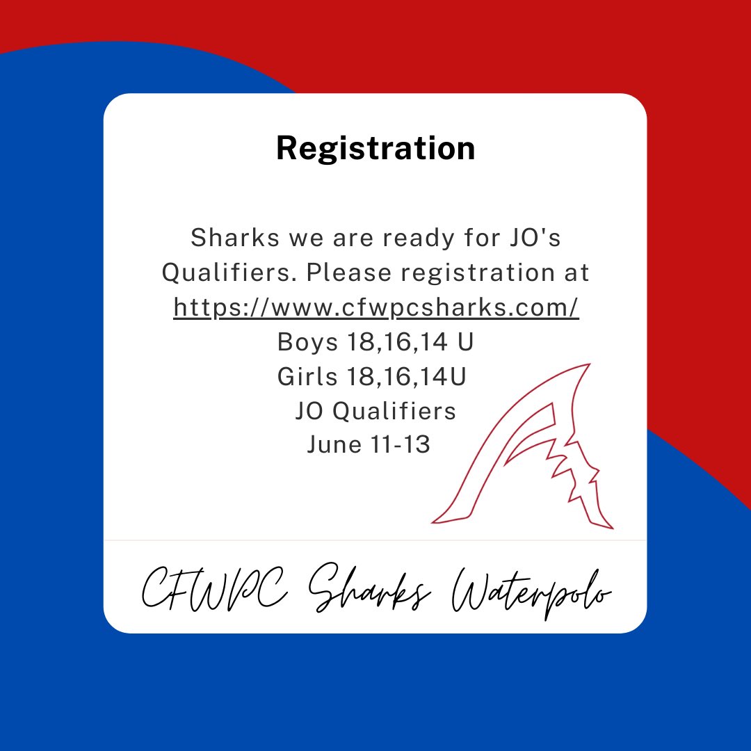 cfwpcsharks's tweet photo. Join the Sharks Water Polo Team in Junior Olympics &amp; sign up for JO’s training and JO Qualifiers is open.Go to our event tab and register ⁦@CFISDAquatics⁩⁦@CFISDAthletics⁩ ⁦@USAWP ⁦@SWZ_ODP⁩ all high school and middle school athletes are welcome! https://t.co/VEMkGCr1n1