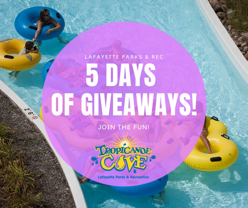 LafayetteParks's tweet photo. In honor of opening day this Saturday, May 29, we’re giving away family packs of aquatic passes every day this week! See how you can enter for Cove passes! 😎☀️
1.Follow us on Twitter
2.Retweet this post
https://t.co/q7wRuWR5Nv this post
4.BONUS entry if you tag 3 friends! https://t.co/R4AxglQ0ml