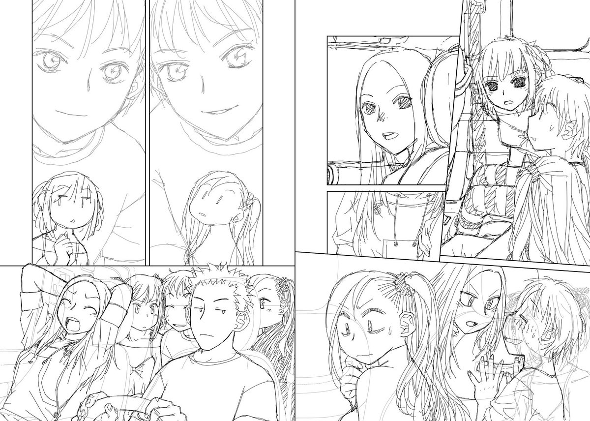 見開き単位で作業してた連載の下描き
台詞フキダシ擬音無しバージョン…51↓

2枚目の胸…ちょっと大き過ぎかなぁ〜
_φ( >Д<;) 