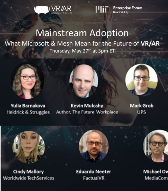 Looking forward to being a panelist this Thursday at 3 ET on the MIT Enterprise Forum discussing <a href="/Microsoft/">Microsoft</a> Mesh &amp; how AR / VR will soon transform how we learn, collaborate, and present within organizations.

Still time to sign up > mitefnyc.org/event/vr-mains…