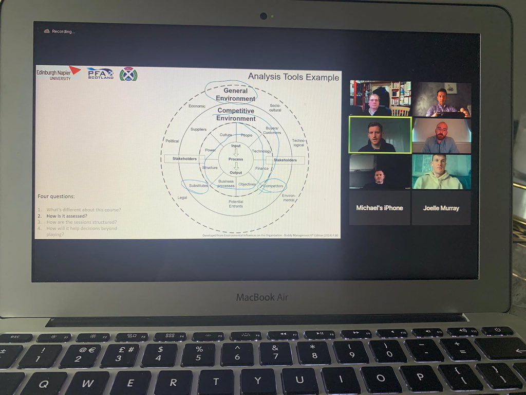 PFAScotland's tweet photo. Great turnout for today’s #TransitionMonth webinar with @StevieR76561025 about our Applied Football Management course @ENUBusSchool.
 
Good to see a couple of @StJohnstone double cup heroes interrupted their celebrations for it ⚽️😉 @lc10media @Spoony_10 

#education #pfas https://t.co/rFZnZieH0N