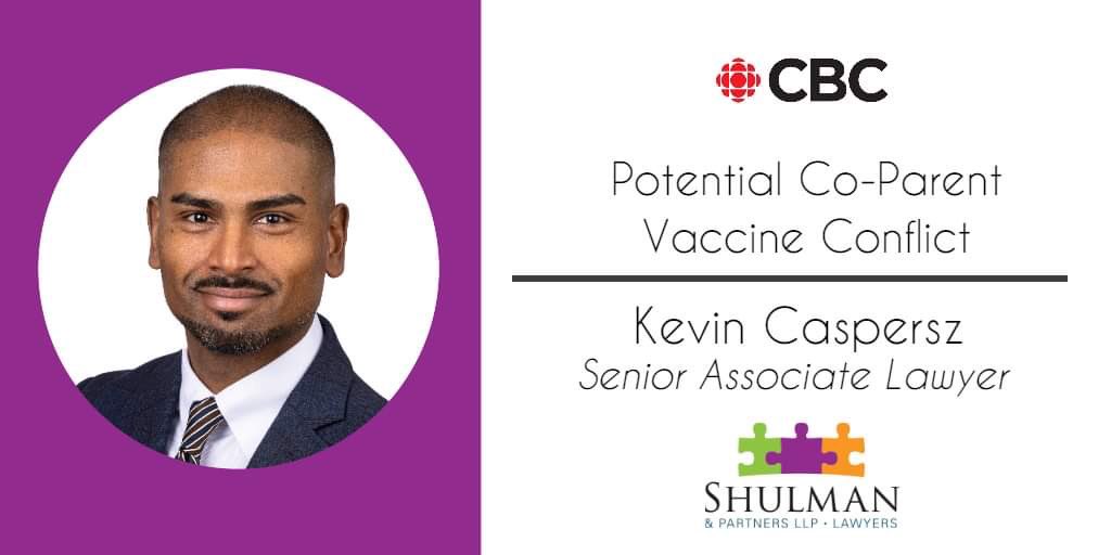 shulmanlawfirm's tweet photo. Need plans for this evening? Check out our Senior Associate Lawyer Kevin Caspersz’ interview with @CBCNews at 8:20PM tonight! He will discuss the potential conflicts caused by differing co-parent views on vaccinations. https://t.co/rqzROgTyFw