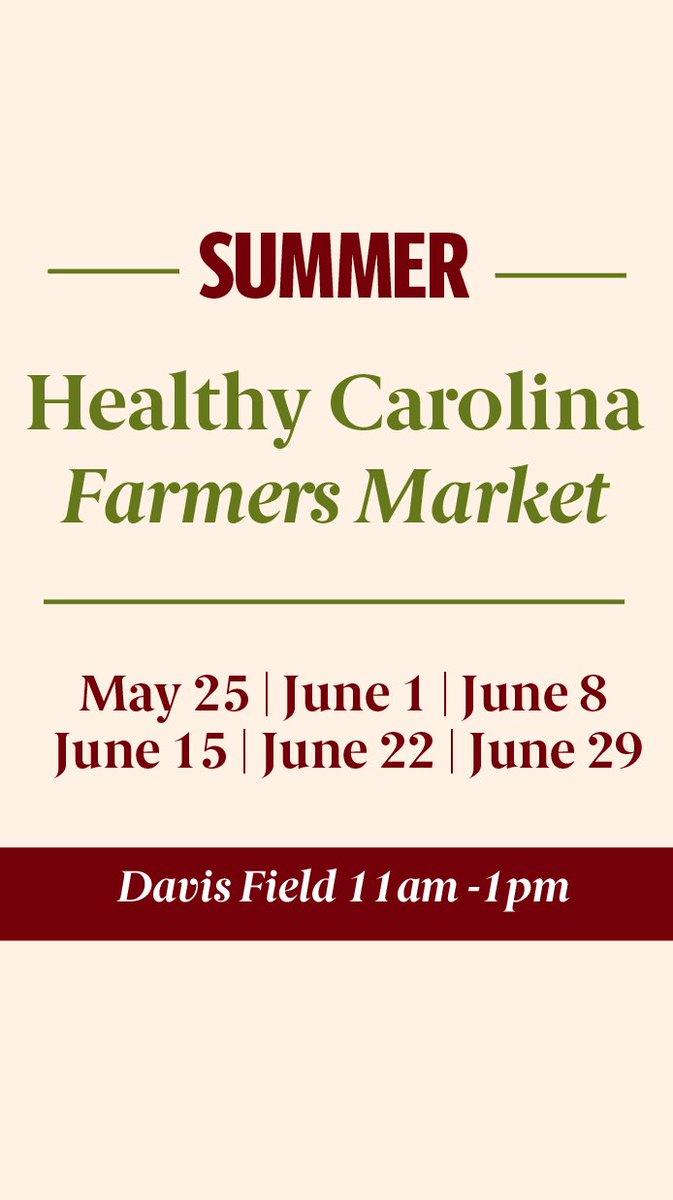It is here!

The Healthy Carolina Farmers Market returns Tuesdays on Davis Field II

Starting TOMORROW

We’ll see you there!