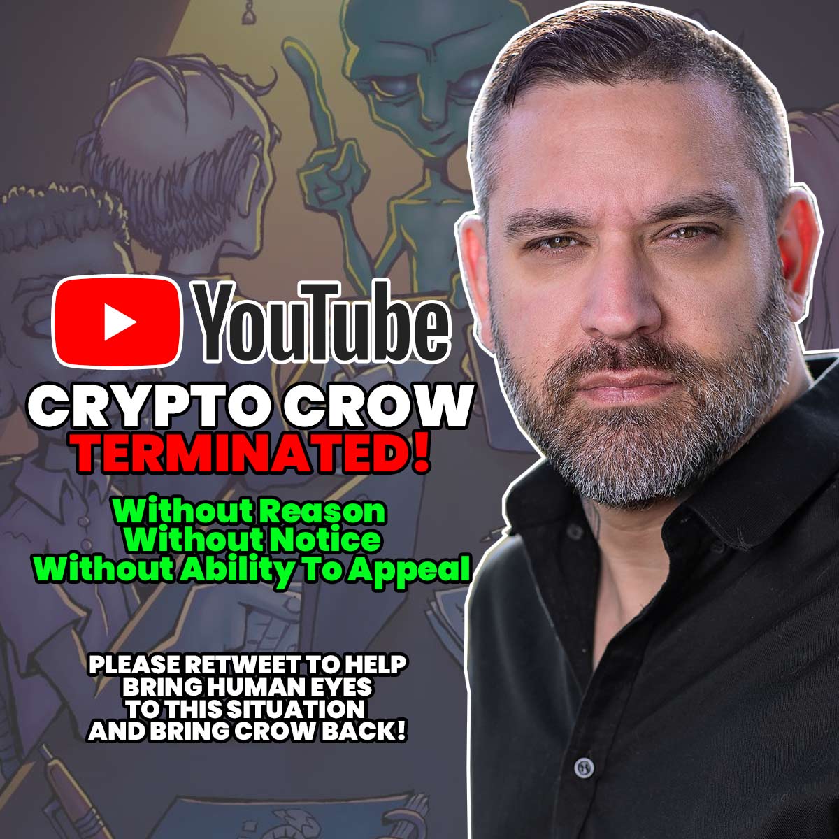 Jason Appleton (Crypto Crow) (@jasonappleton) on Twitter photo <a href="/TeamYouTube/">TeamYouTube</a> <a href="/YouTube/">YouTube</a> <a href="/YouTubeCreators/">YouTube Creators</a> Crypto Crow was Terminated again without explanation or the ability to appeal. Please re-tweet this to get Human eyes to look into the termination as it was likely in error due to the YT AI algorithm. <a href="/TeamYouTube/">TeamYouTube</a> <a href="/YouTube/">YouTube</a> <a href="/YouTubeCreators/">YouTube Creators</a> Crypto Crow was Terminated again without explanation or the ability to appeal. Please re-tweet this to get Human eyes to look into the termination as it was likely in error due to the YT AI algorithm.