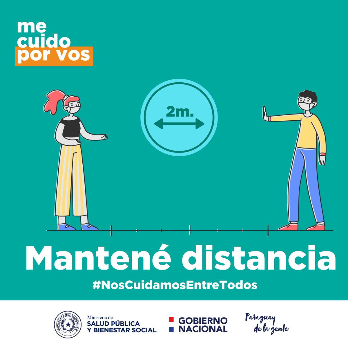 MECpy's tweet photo. 👉🏻Recordá que el distanciamiento social detiene la propagación del COVID-19.

📌 Mantené la distancia mínima de dos metros y así evitamos mayores contagios. 🧍🏻‍♀️↔️🧍🏻

#MeCuidoPorVos 😷 
#NosCuidamosEntreTodos 🇵🇾 https://t.co/6IgSr9ddm9