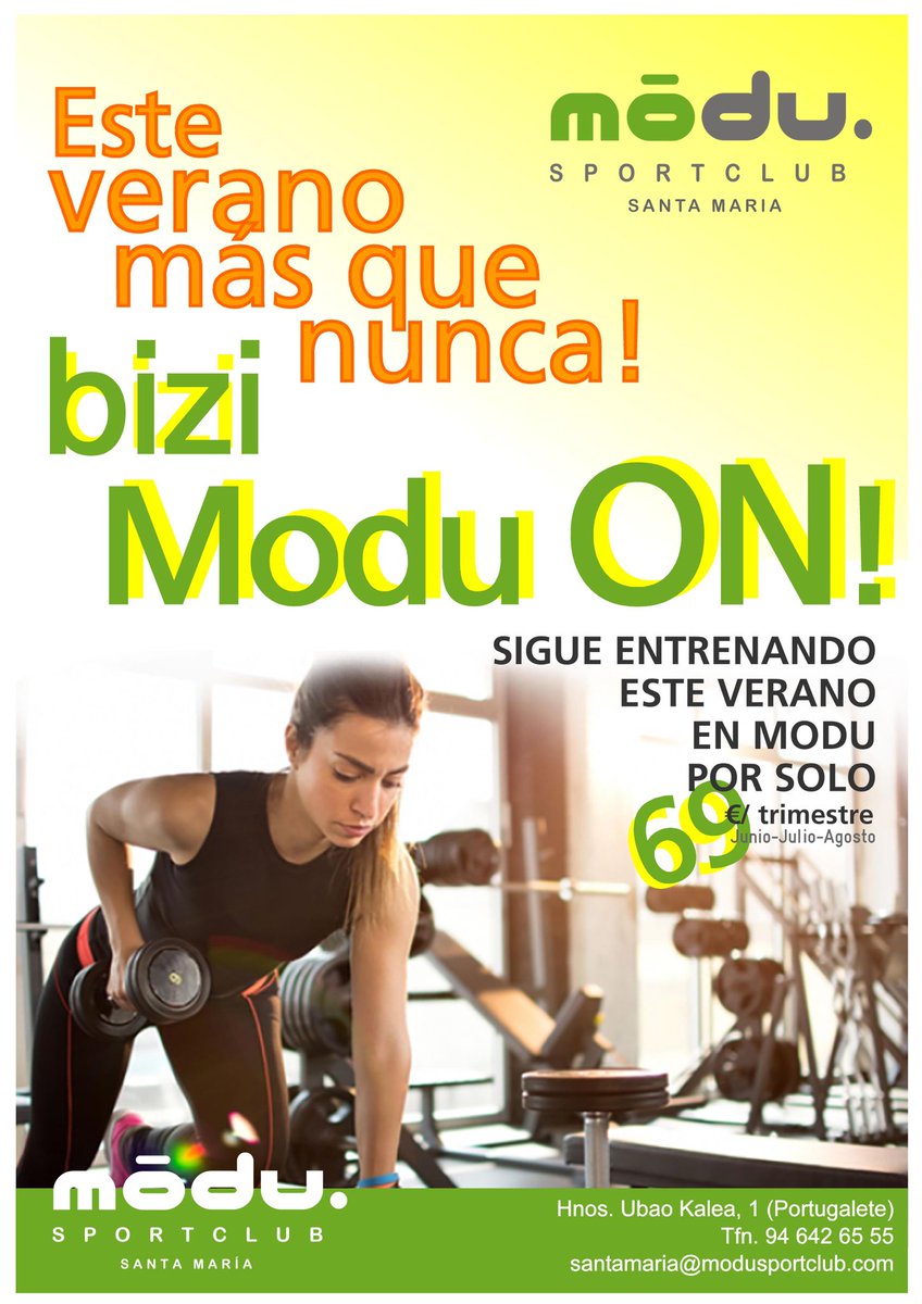 Udarekin bat kirola egiteko aukera baita sasoian egoteko bidea <a href="/ModuSportClub/">MODU SPORT CLUB Santa María</a> -ekin bat.

Con el verano llega la oportunidad de hacer deporte y ponerse en forma con Modu Sport en Santa María Ikastetxea. 

#EtorkizunariBegira #LaMennaisATuLado #kirola <a href="/PortugaleteON/">PortugaleteON</a> <a href="/batxSMI/">BATXSANTAMARIA</a>