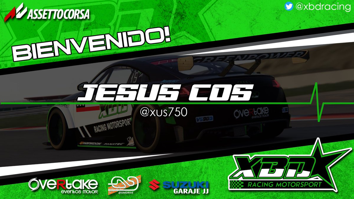 Se une a nostros tambien Jesús Cos!
Piloto constante, muy rápido y que se ha adaptado la mar de bien a nuestra família.
Jesús defenderá los colores #GreenPower en #AssettoCorsa!!
Con tu ayuda lograremos grandes cosas!

Pónte cómodo <a href="/xus750/">jesus cos</a> !!
#GoXBD #GreenPower💚