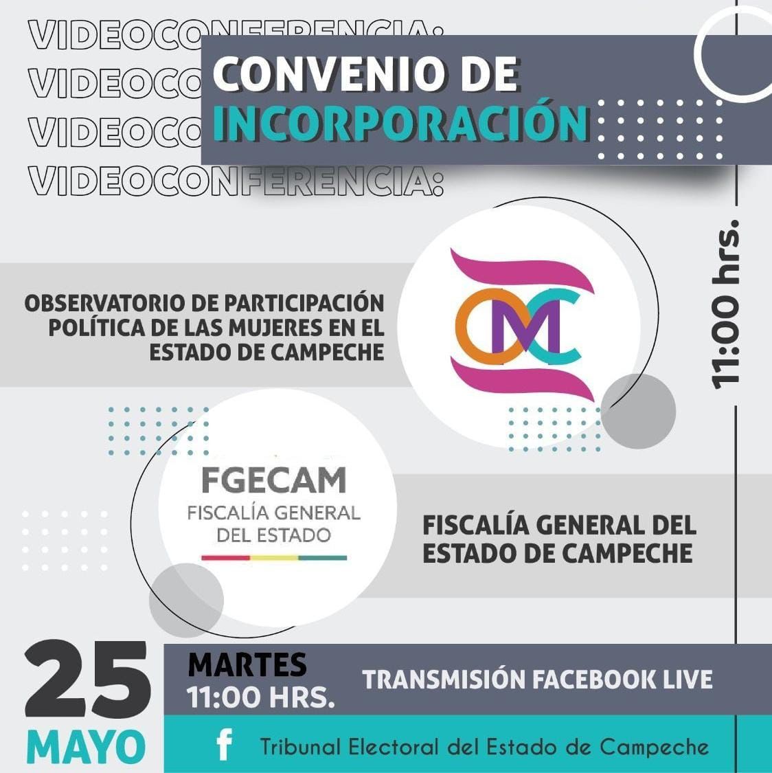 teecampeche's tweet photo. ✉️ INVITACIÓN | Te invitamos a la firma de convenio de incorporación que celebrará el #OPPMC, que preside el #TEEC, con la Fiscalía General del Estado de Campeche #FGECAM
🗓 25 de mayo.
🕚 11:00 hrs.
Sigue la transmisión aquí👇
🖥️ FB live: https://t.co/C01eiuMZTa https://t.co/0SYc3SIr9e